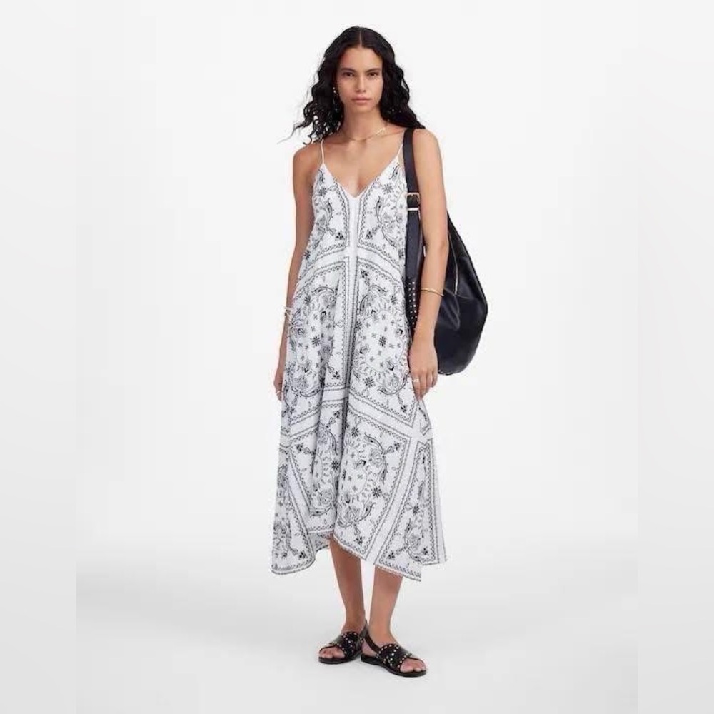 Madewell 
Embroidered Deep V-Neck Midi Dress in Bandana